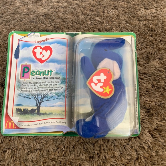 Ty McDonalds Mini Beanie Babies Legends Peanut Elephant Royal Blue Plush 2000 - Picture 1 of 5